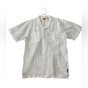 White linen button up short sleeve linen shirt
